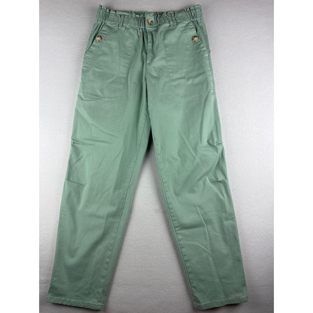 Democracy Womens Sage Green Utility Cargo Pants Elastic Waist Size 10 Paperbag